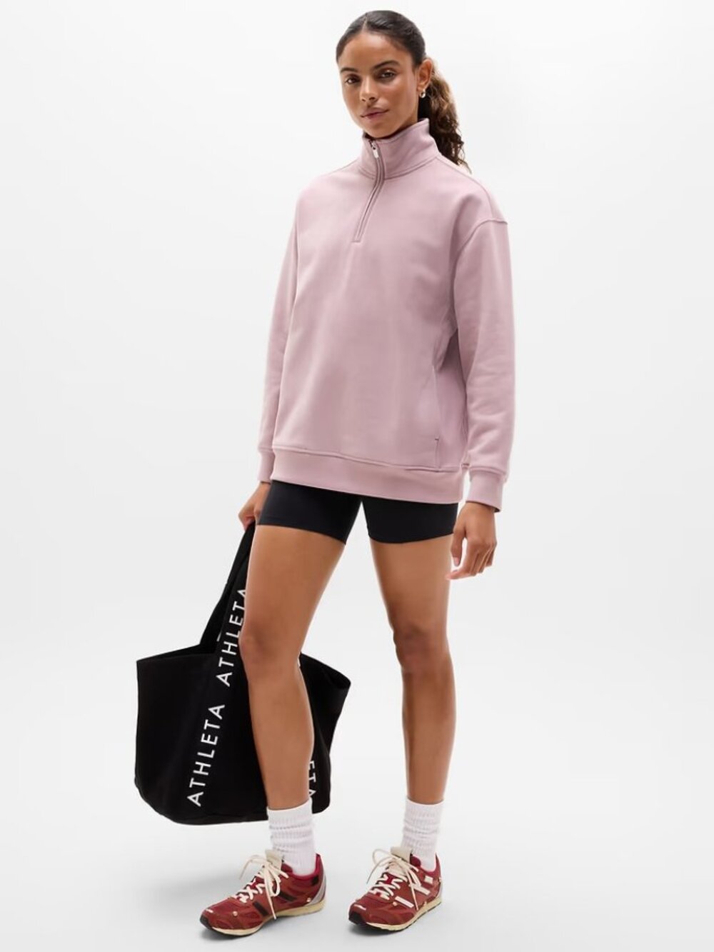 New Athleta S Forever Fleece 1/4 Zip Sweatshirt Blush Pink Small Regular - Picture 2 of 7
